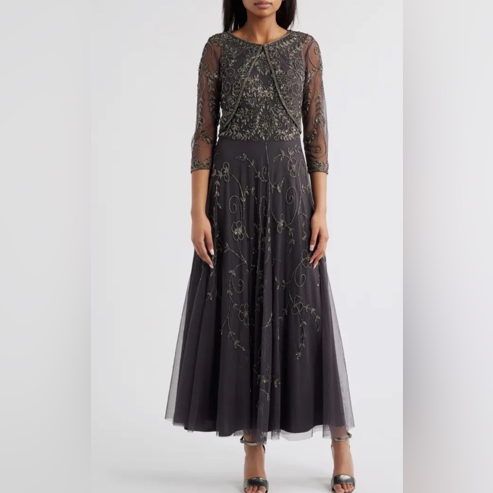Pisarro Nights purple/navy Embellished Maxi Gown with Sheer Sleeves - Picture 2 of 7